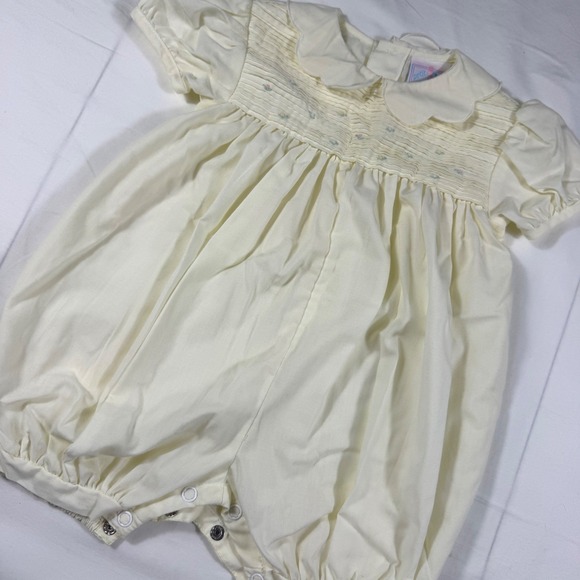 Petit Ami Other - Petit Ami Bubble Romper Girls 6M Vintage Yellow Smocked Floral Embroidered